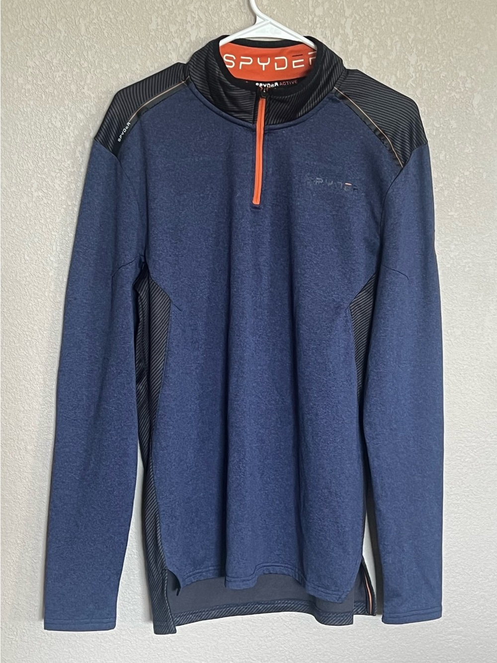 Spyder Men's Navy Performance Quarter-Zip with Orange Trim‎ size small